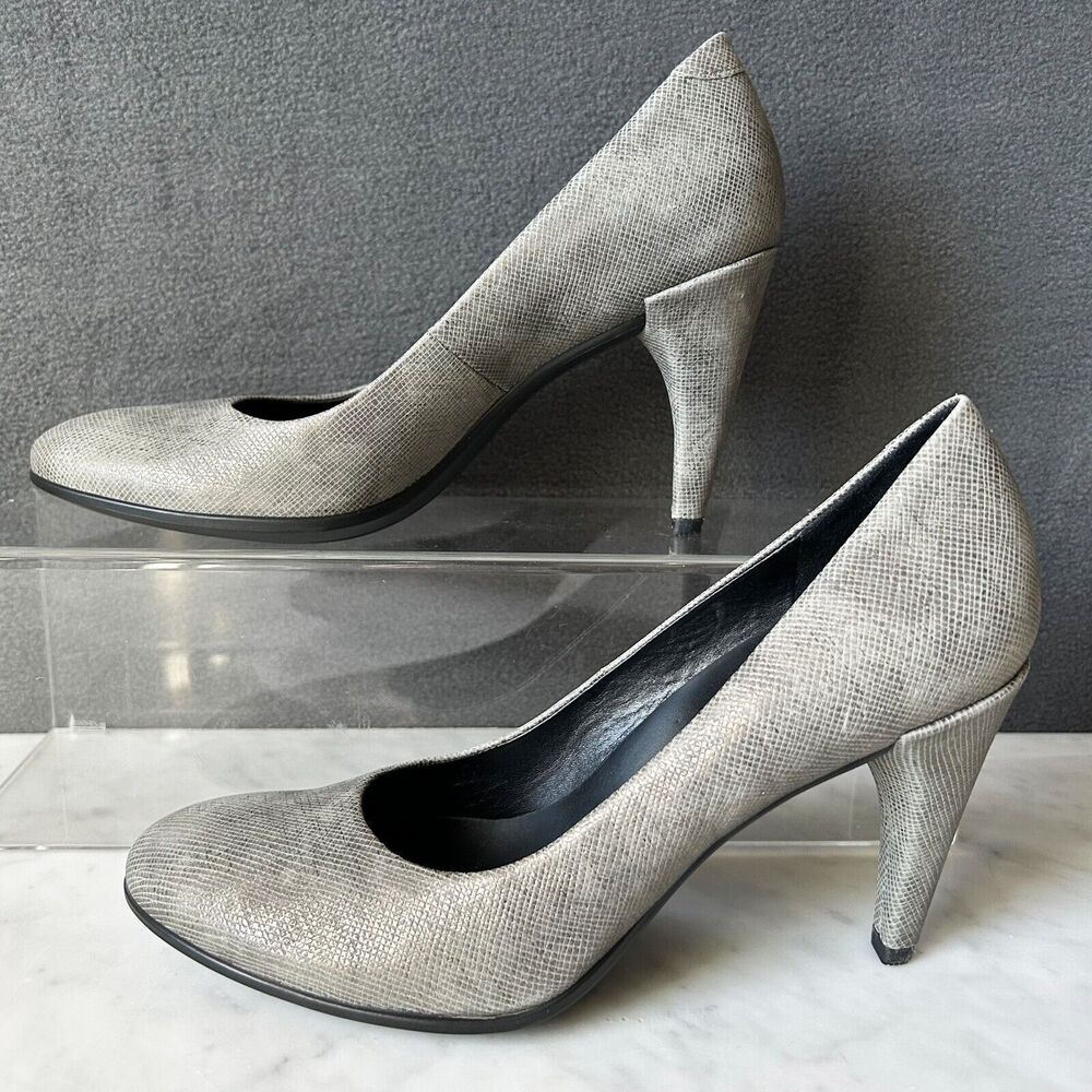 Ecco Danish Design Pumps Womens 8.5/39 Metallic Grey Crosshatch Leather Shape 75